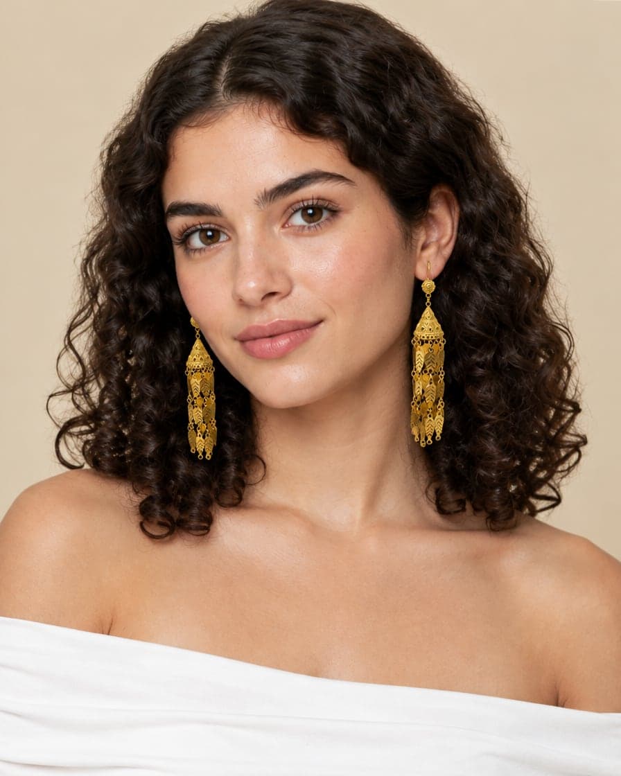 Engraved Lantern and Leaf Earrings