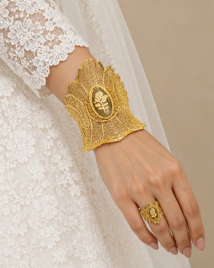 High-Petal Rose Bracelet with Matching Ring